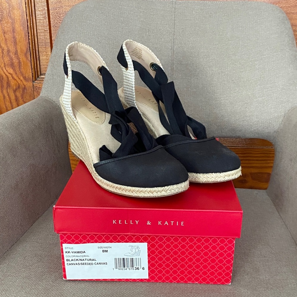 Kelly & Katie Black Canvas Espadrille Wedges